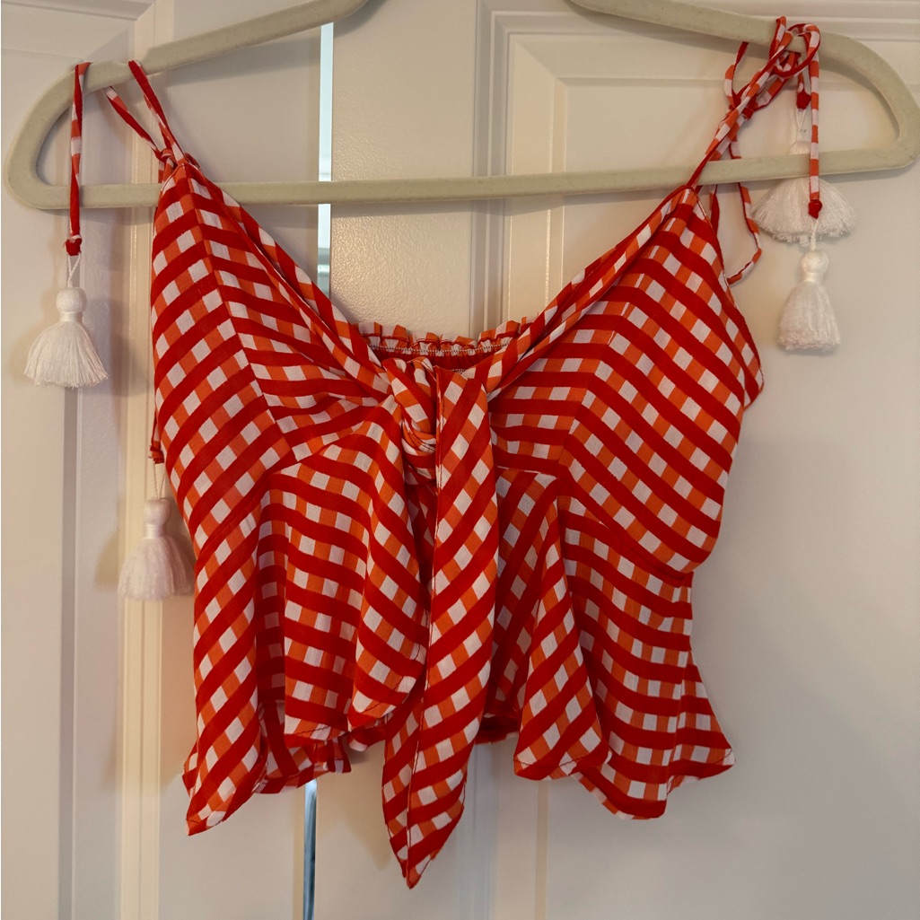 Faithfull The Brand Orange Checkered Tank Top In Xs.